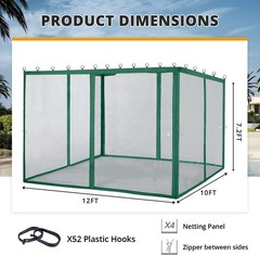 Patio Gazebo Mosquito Netting Screen Walls 10×12, Forest Green