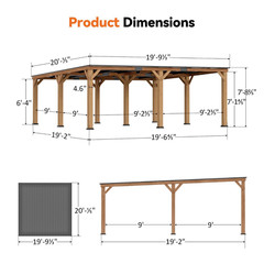Cedar Wood Gazebo Pavilion 20&prime; x 20&prime; with Hardtop Steel Slope Roof for Patio