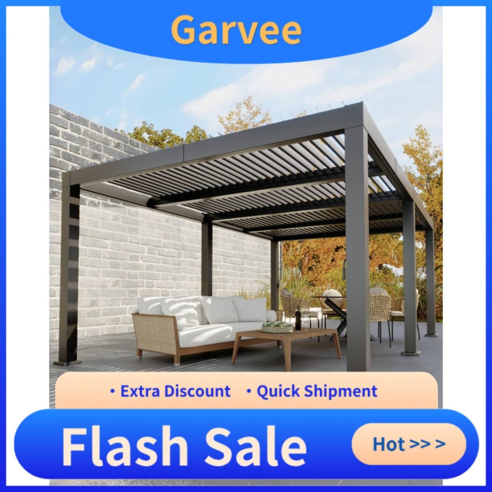 12ft x 20ft Adjustable Louvered Roof Supported All-Aluminum Louvered Pergola Wit