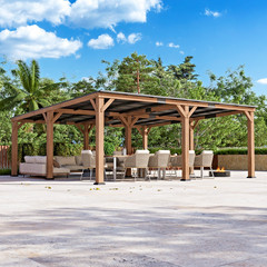 Cedar Wood Gazebo Pavilion 20&prime; x 20&prime; with Hardtop Steel Slope Roof for Patio