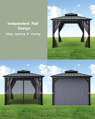 12×12 FT Hardtop Gazebo Steel Frame Double Roof w/ Netting Curtain Outdoor Deck