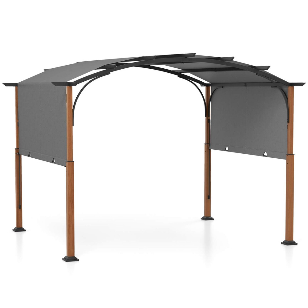 10 x 12 FT Outdoor Retractable Pergola w/ Retractable Canopy Wood Looking Posts