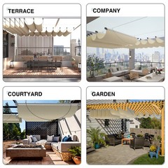 Retractable Pergola Canopy Gazebo Deck Awning Yard Steel Wire Sun Shade Cover
