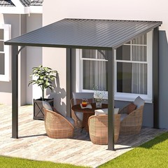Hardtop Wall Mounted Gazebo Lean to Metal Pergola Galvanized Steel Roof Patio
