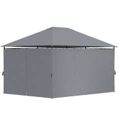13&prime; x 10&prime; Steel Outdoor Patio Gazebo Pavilion Canopy Tent w/ Curtains Grey