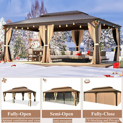 Gazebo Hardtop Double Roof Outdoor Canopy Shelter with Netting Curtain 14&rsquo;X20&prime;