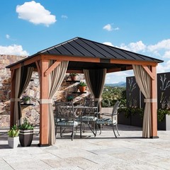 Cedar Wooden Gazebo 12&prime; x 12&prime; Galvanized Steel Hardtop Roof for Garden,Backyard
