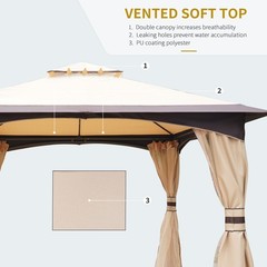 10×12&prime; Outdoor Patio Gazebo with Netting and Curtain 2-Tier Soft Top Canopy Roof