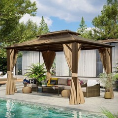 10&rsquo;X13&prime; Hardtop Gazebo, Outdoor Polycarbonate Double Roof Canopy, Aluminum Frame
