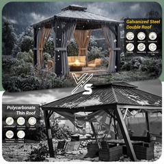 10×12 0utdoor hardtop gazebo with mosquito Nettings,Curtains, Steel Double Roof
