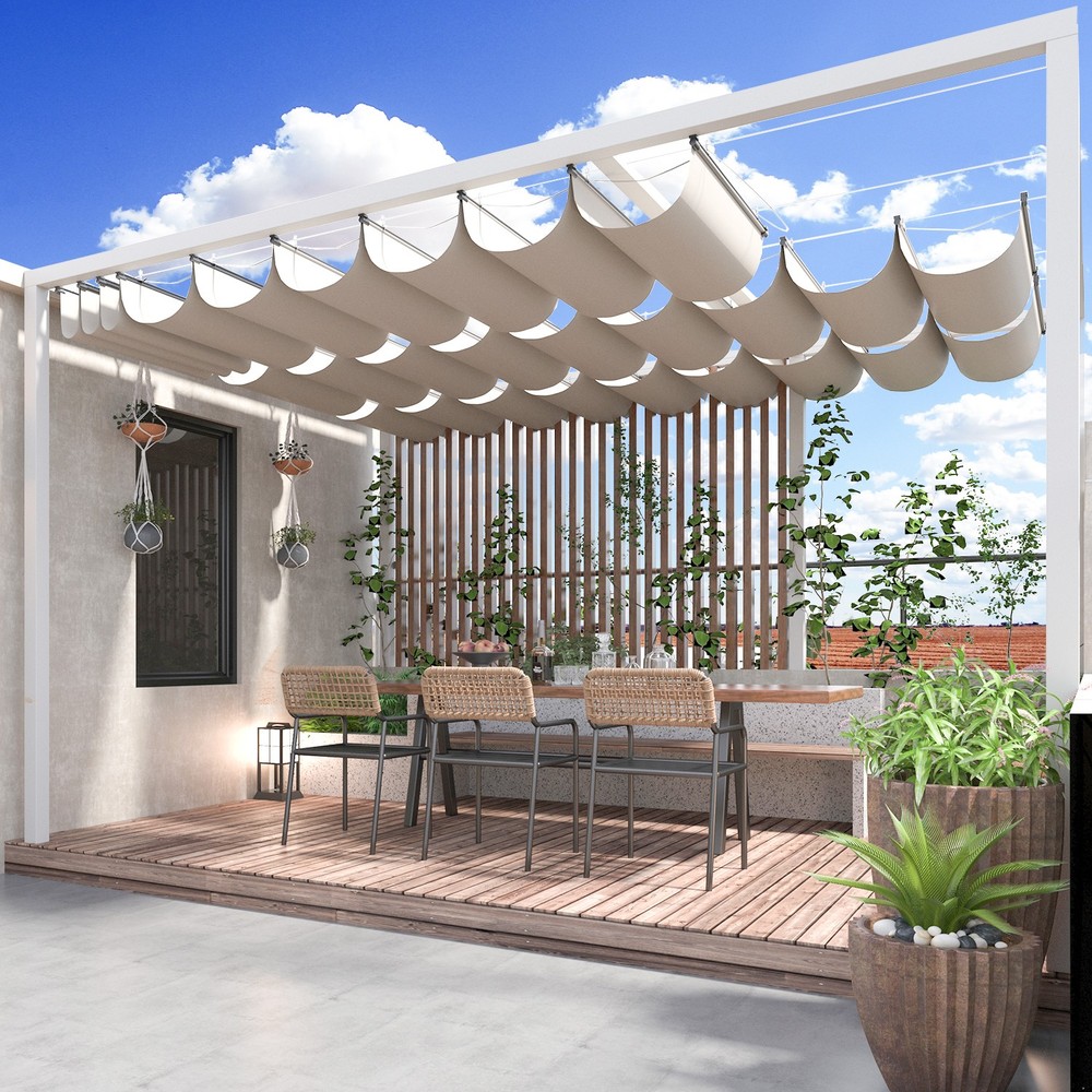 3/4/7FT Beige Retractable Pergola Replacement Shade Cover Wave Sail Awning Deck
