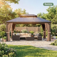 12 x 16 FT Outdoor PC Double Roof Gazebo with Nettings,Curtains,Aluminum Frame