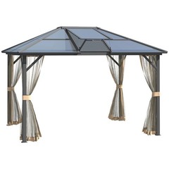 10×12 ft Hardtop Outdoor Gazebo Canopy Polycarbonate Roof Pergola with Curtains