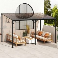10&prime; X 13&prime; Wall-Mounted Patio Gazebo w/ Sloped Polycarbonate Roof Metal Frame