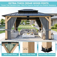 10&rsquo;x12&rsquo;Outdoor Hardtop Wood Gazebo with Cedar Frame&Galvanized Steel Double Roof