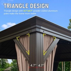 14x24FT Hardtop Gazebo with Double Steel Roof, Aluminum Frame, Brown
