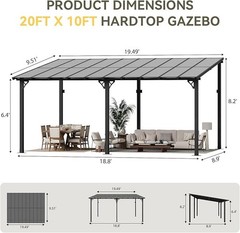 10x20ft Hardtop Gazebo Wall Mount Lean-to Sloped Roof for Porch Deck Backyard