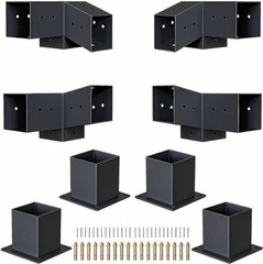 15° &75° Angled Pergola Brackets Kit, 3-Way Bracket with Post Base Kit for Log C