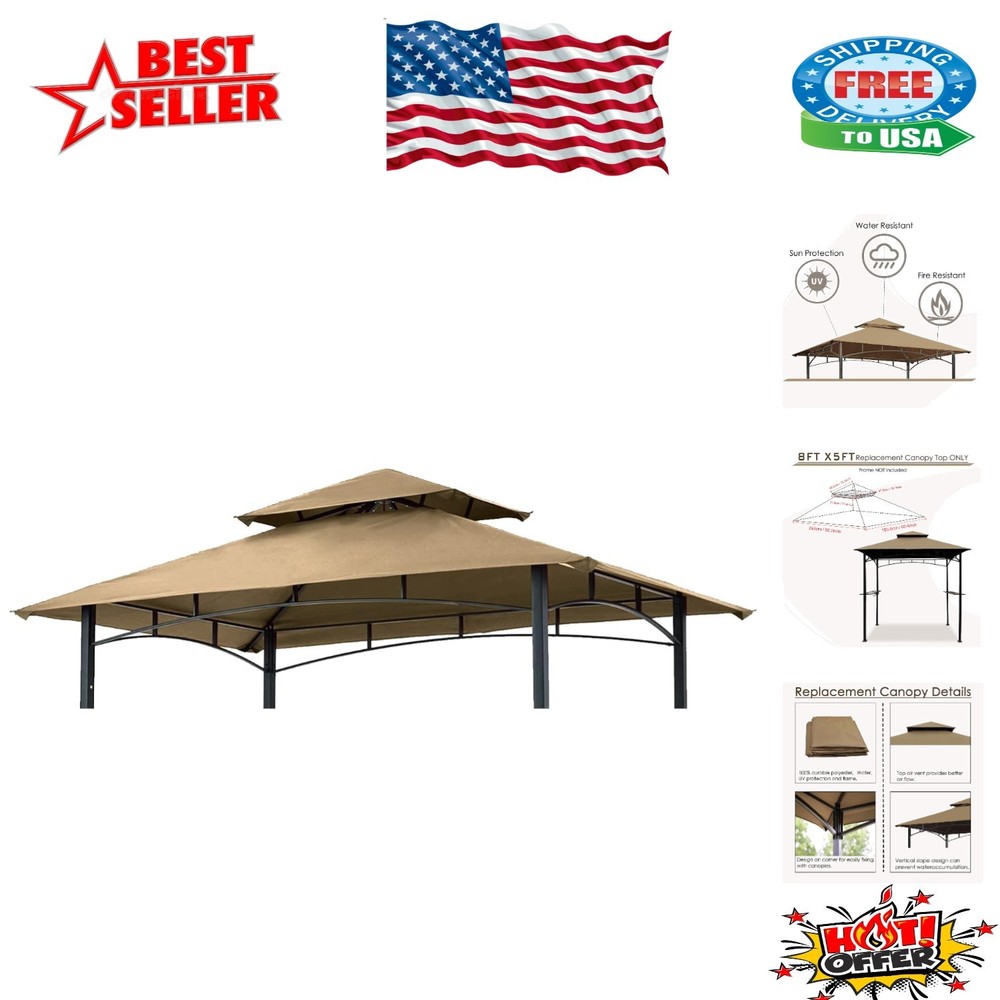 Water-Resistant Outdoor Grill Canopy – Double Tier Design 5×8 Khaki
