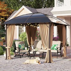 10×10 Hardtop Gazebo with Aluminum Frame Curved Roof Canopy w/ Netting & Curtain
