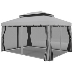 10&prime; x 13&prime; Patio Gazebo Aluminum Frame Double Roof, Outdoor Canopy Shelter Gray