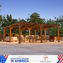 Cedar Wood Gazebo Pavilion 20&prime; x 20&prime; with Hardtop Steel Slope Roof for Patio