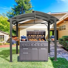 8&prime; x5&prime; Outdoor BBQ Gazebo Grill Canopy Pergolas Double Roof +2 Side Shelves Gray