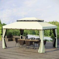 10x13ft Gazebo Canopy Garden Shelter Double Tier Roof Shelter Aluminum w/Netting