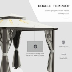 10&prime; Patio Gazebo, Mesh Netting, Curtains, 2-Tier Vented Canopy, Cream White