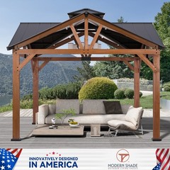 Outdoor 12’ x 12’ Cedar Wooden Gazebo Hardtop Heavy Duty Steel Roof for Deck